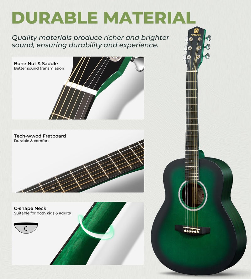Vangoa 3/4 Acoustic Guitar Kit, 36 Inch Acustica Guitarra Dreadnought Bundle for Beginner Adult Youth Travel With Steel String Spruce Wood Gig Bag Tuner Pickguard, Right Hand - Image 3